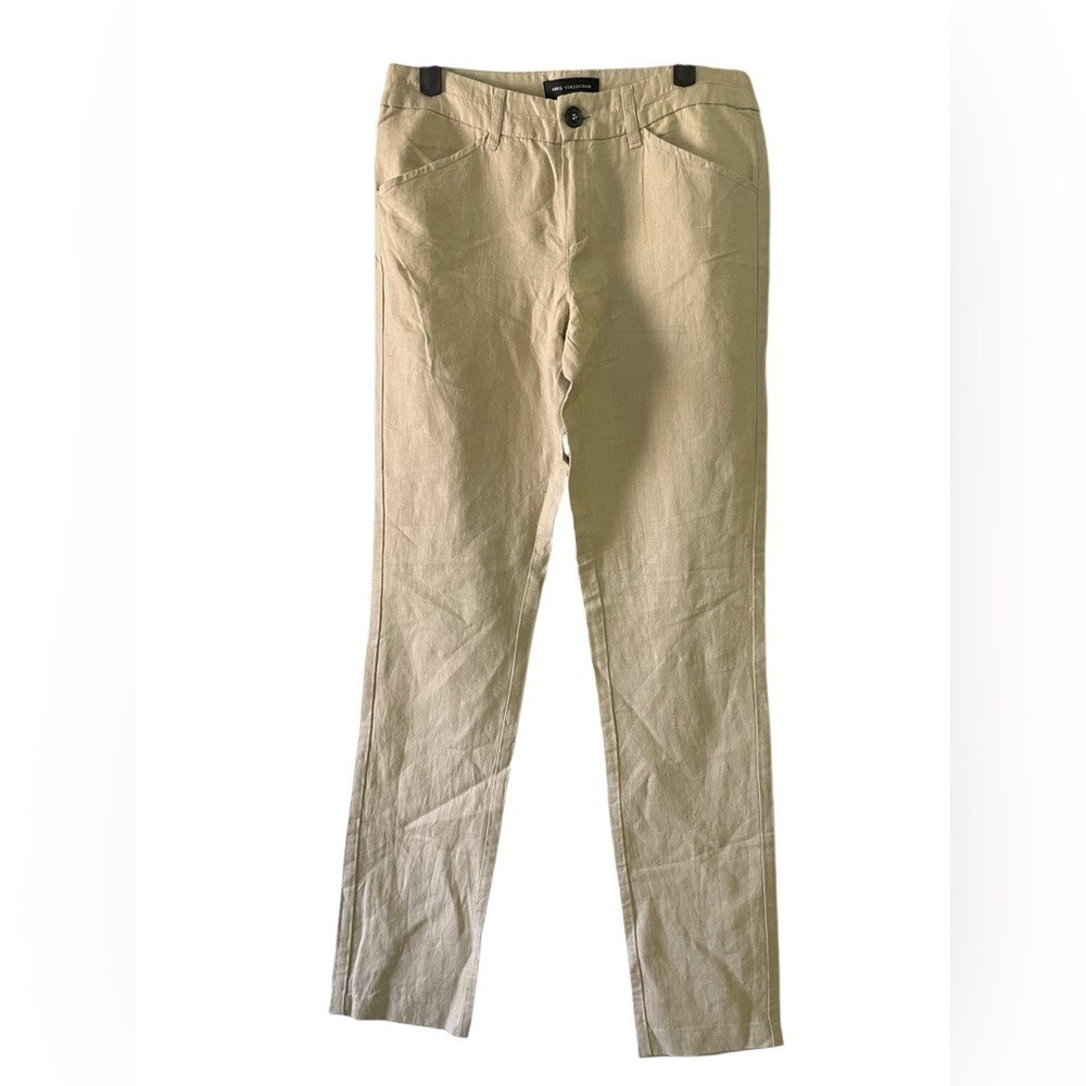 Active Seller! MNG Collection Women’s Linen Straight-Leg Pants Tan Size 34